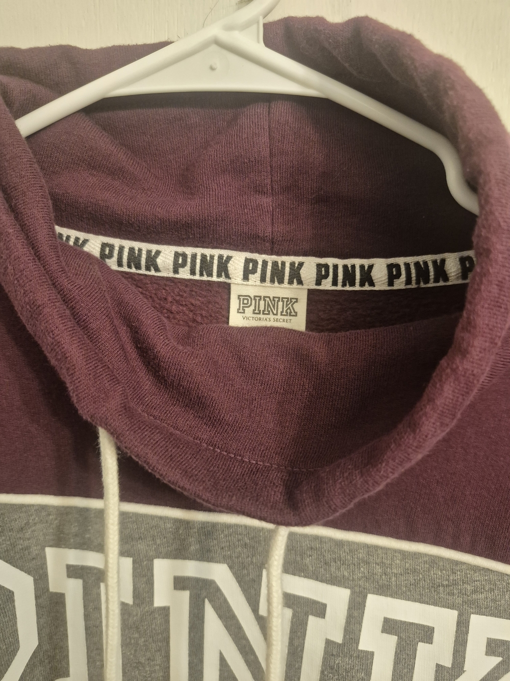 PINK Victoria's Secret Plum Pullover Hoodie with Contrast Gray Panel